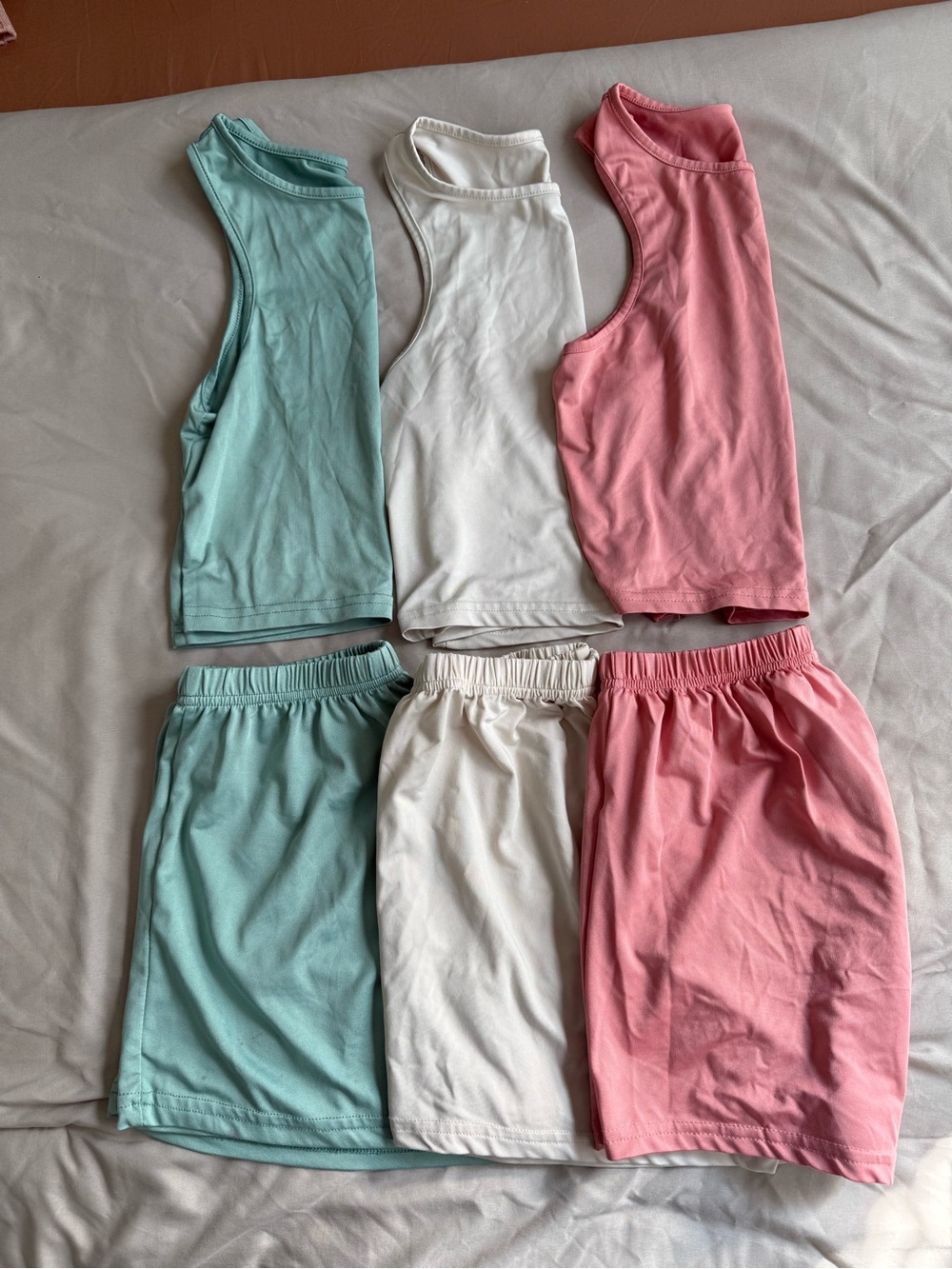 3-Piece Pastel Tank & Short Sets - Mint, White, Pink